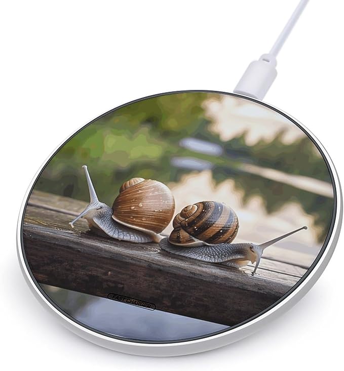 Two Snails on The Bench Wireless Charger Fast Wireless Charging Pad with USB Cable 10W Anti-Slip Magnetic Wireless Charger Portable Slim Charger Puck Travel Charging Station