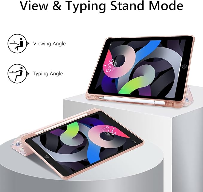 Pretty Flowers Case for iPad Air 13 (M3) 2025/ (M2) 2024/iPad Pro 12.9 2022/2021 Protective CasePencil Holder &amp Clear Back &amp Trifold Cover for Women Scratchproof Cover