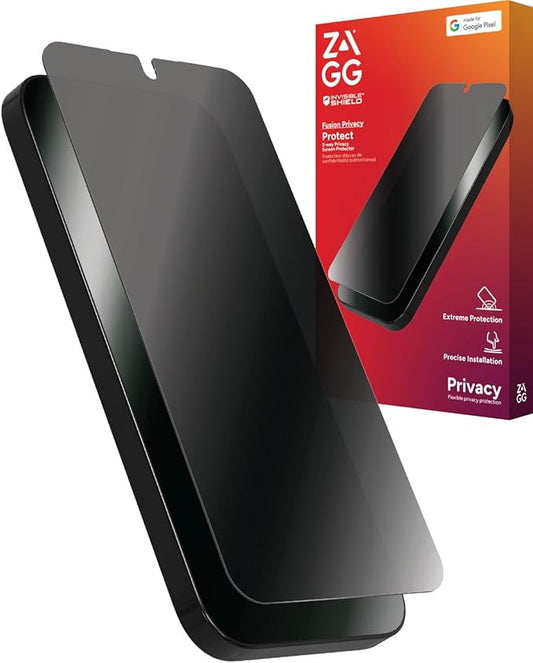 ZAGG Fusion Privacy Google Pixel 9 / Pixel 9 Pro Screen Protector - Flexible Hybrid Polymer 2-Way Privacy Filter Impact &amp Scratch Protection EZ Apply Installation Recycled Materials