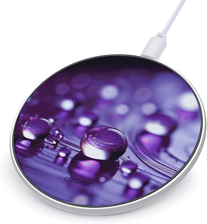 Purple Drops Wireless Charger Fast Wireless Charging Pad with USB Cable 10W Anti-Slip Magnetic Wireless Charger Portable Slim Charger Puck Travel Charging Station