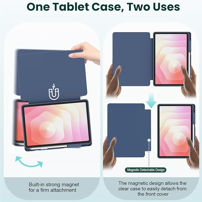 for Samsung Galaxy Tab S11 Tablet CaseMagnetic Split Acrylic Case– with Pen SlotPU Leather Material Detachable StandSlim Protective Cover for S11ShockproofLightweight[Dark Blue]