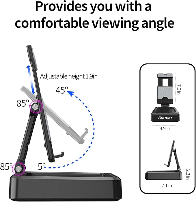 JTEMAN Tablet Stand Adjustable with Bluetooth SpeakersKitchen GadgetsGifts for Women MenWireless Bluetooth Speaker Tablet HolderDesk Mic Charging Sation Compatible with Phones and Tablet