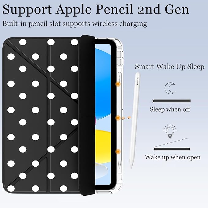 Cute Kawaii Polka Dot for iPad Pro 11 Inch Case (M5/M4) 2025/2024 with Pencil Holder Auto Sleep/Wake Black Leather Acrylic Back Detachable Cover