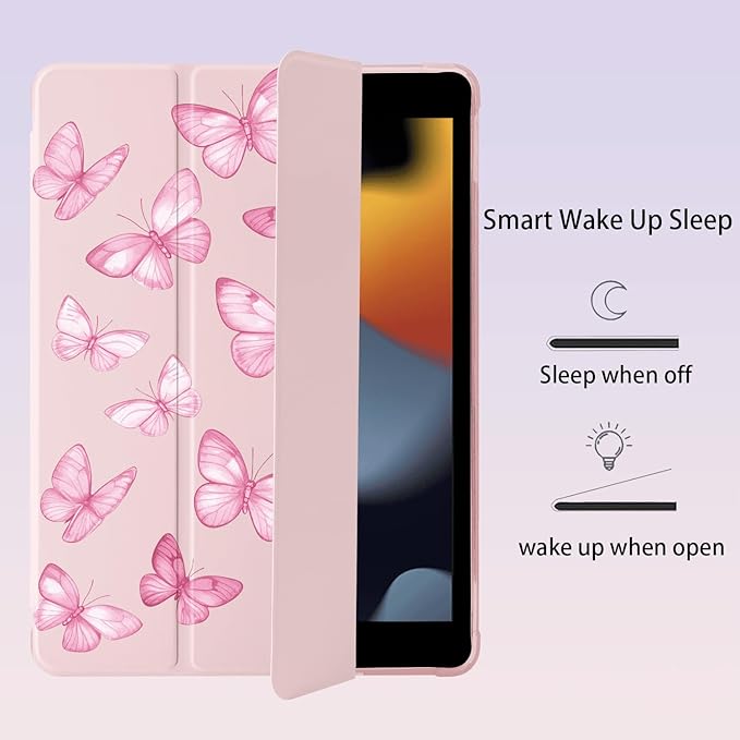 Cute Y2K Pink Butterfly for iPad Air5/Air4 Case with Pencil Holder Auto Sleep/Wake Pink Leather Soft TPU Back Cover for iPad 10.9 Inch 2022/2020