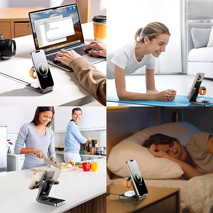 3 in 1 Charging Stationfor Apple Magsafe Charger Station Auto-Pop Watch CradleUp-Down Sliding Design Wireless Charging Station for iPhone 17/16/15/14/13/12&ampApple Watch Series/Airpods