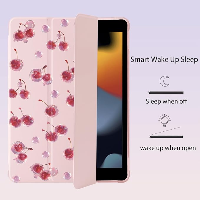 Kawaii Cute Cherry for iPad Air 3 Case with Pencil Holder Auto Sleep/Wake Pink Leather Soft TPU Back Cover for iPad Pro 10.5 Inch 2017