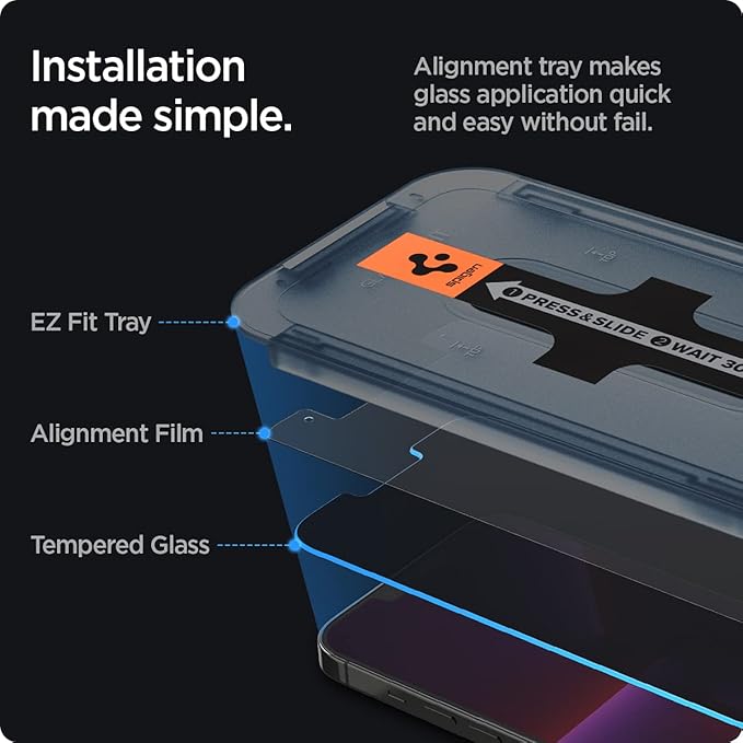 Spigen Tempered Glass Screen Protector [Glas.tR EZ FIT - Privacy] designed for iPhone 14 Plus/iPhone 13 Pro Max [2 Pack]