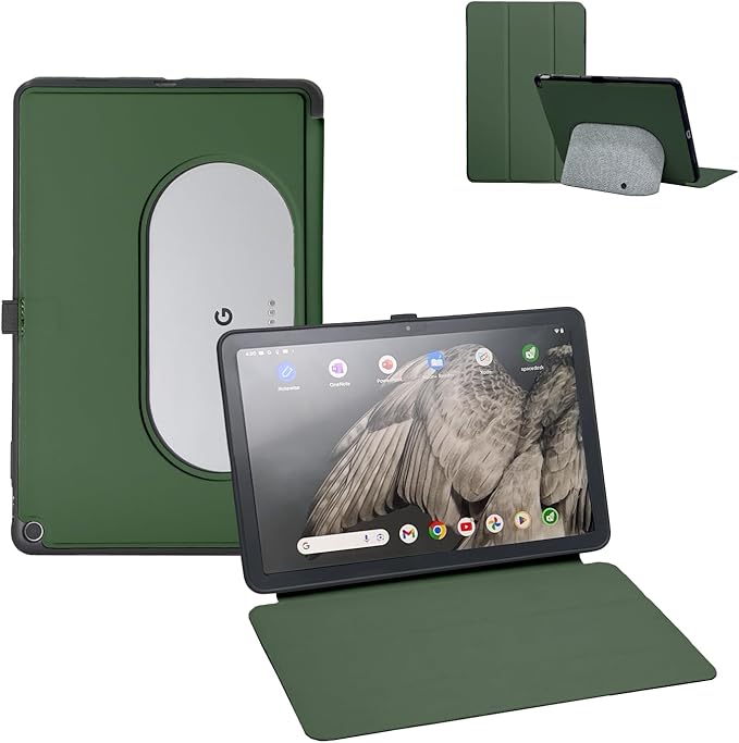 Penoval Google Pixel Tablet Case 11 inch (2023) Silicone Cover Case Adjustable Viewing Angle Easy Carry-on Protective Cover Compatible with Charging Speaker Dock (Green)