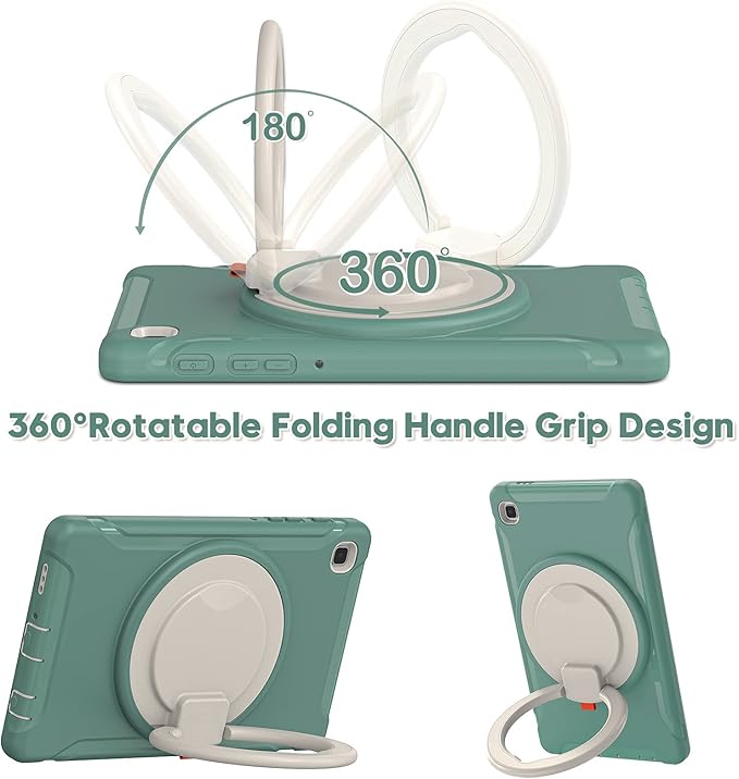 Shockproof Case for Samsung Galaxy Tab A7 Lite 8.7 Tablet Techcircle Rotating Stand Handle Heavy Duty Bumper Hybrid Cover Protective Case for Galaxy Tab A7 Lite (2021) SM-T220/T225 Dark Green