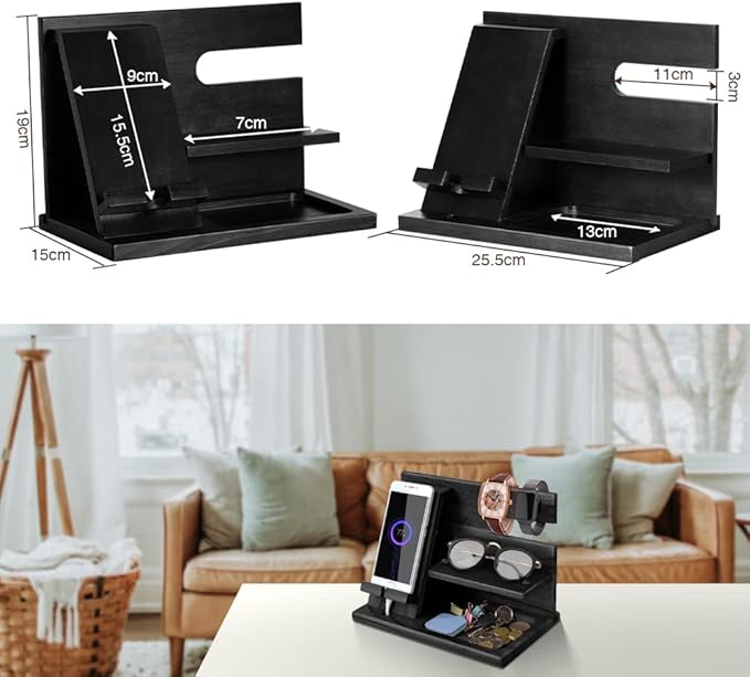 Gifts for Men Bedside Organiser Wood Phone Docking Station Dad Birthday Gifts for Him Nightstand Key Wallet Watch Stand Mens Gifts for Xmas Presents for Dad Husband Boyfriend Anniversary &amp Christm