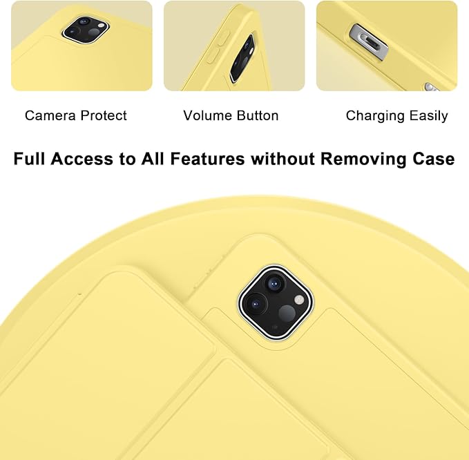 ZryXal New iPad Pro 13 Inch Case (M5) 2025 / (M4) 2024 with Pencil Holder Smart iPad Case [Support Pencil Pro and Pencil (USB-C)] Support Touch ID and Auto Wake/Sleep (New Yellow)