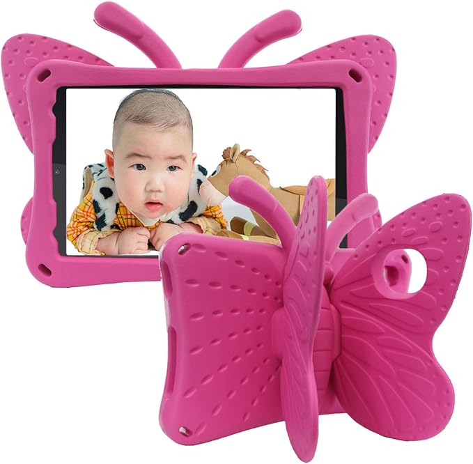 Kids Case for Walmart Onn 8 Inch Tablet 2024 Model 100135923 Cute Butterfly Kid Proof EVA Foam Protective Stand Cover for Onn 8.0 Tablet Gen 4 - Magenta