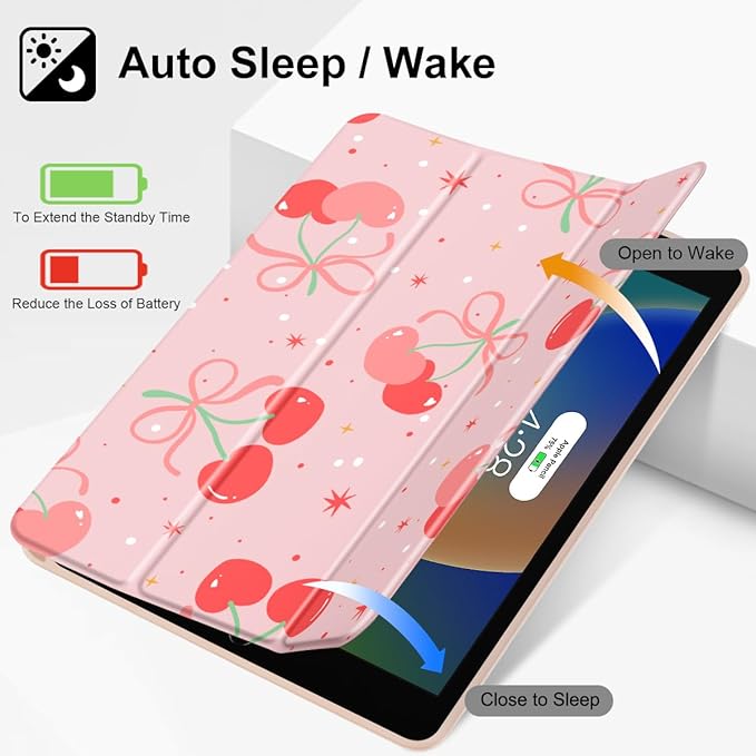 Tuiklol Case for iPad 10.2 Inch 2021 2020 2018 Release 9th / 8th / 7th Generation Built-in Pencil Holder TPU Protective Stand Back Cover Trifold Stand-Auto Wake/Sleep Etro Cherry