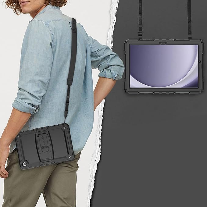 SaharaCase Defense Series Case for Galaxy Tab A11+ and Galaxy Tab A9+ - Integrated Kickstand Built-in Screen Protector Shoulder Strap - Black