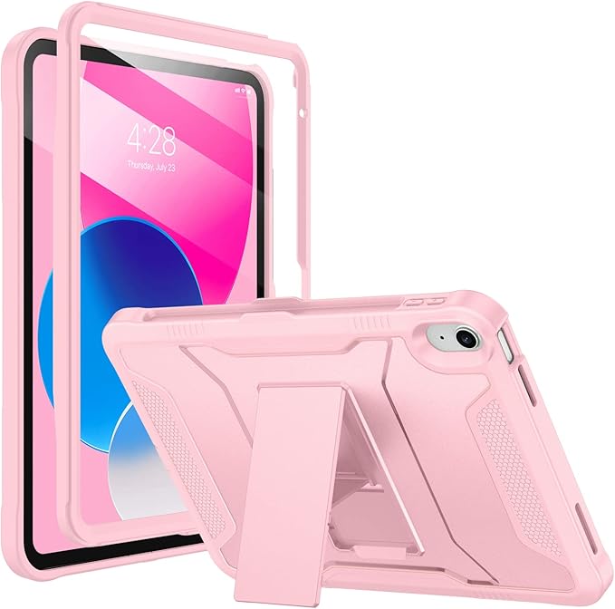 Soke Case for iPad 10th Generation 10.9-inch 2022 with Built-in Screen Protector and Kickstand Rugged Full Body Protective Cover for New Apple iPad 10.9 Inch - Light Pink