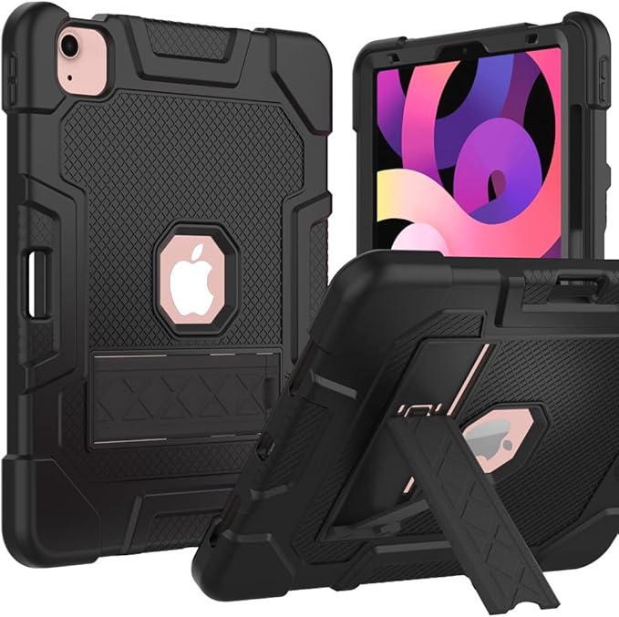 Puxicu Case for iPad Air (4th &amp 5th Generation) 10.9 Inch 2020/2022 Heavy Duty Rugged Protective Built-in Pencil Holder Cover for iPad Air5/Air4Black