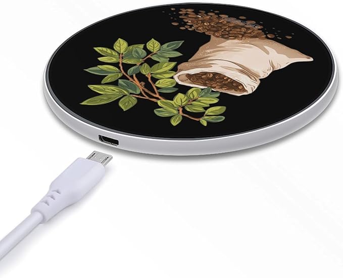 Coffee Beans Fast Portable Charger 10W Funny Graphic Phone Charging Pad with USB Cable