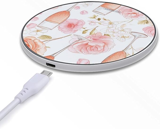 Rose Champagne Glasses Fast Portable Charger 10W Funny Graphic Phone Charging Pad with USB Cable