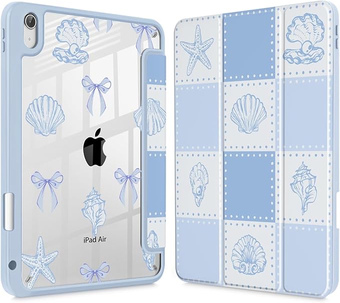 May Chen for iPad Air 11-inch M4/M3/M2 (2026/2025/2024) iPad Air 5th/4th 10.9 Inch - Shockproof Cover with Clear Back Shell &amp Penceil Holder Auto Wake/Sleep Stand Cover Blue Checkered