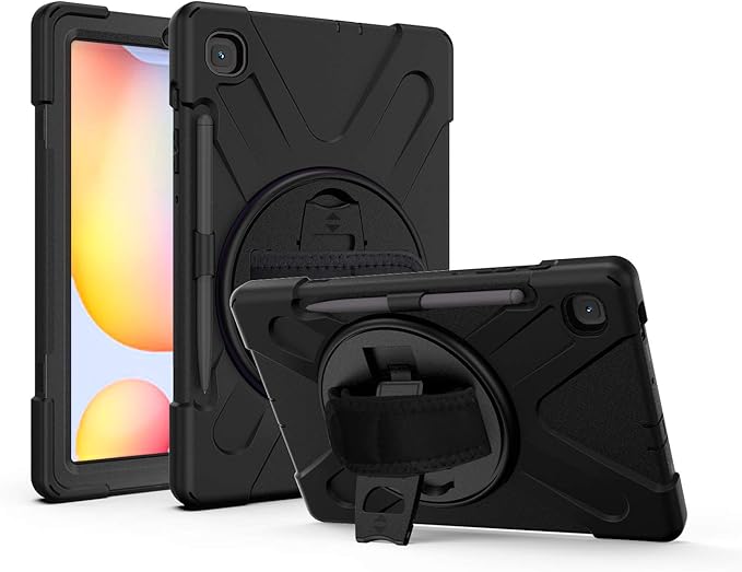KIQ Shield Series Galaxy S6 Lite Case Heavy Duty Tablet Shockproof Rugged Tab S6 Lite Cover W/Stand Shoulder Strap for Samsung Galaxy Tab S6 Lite 10.4 Inch 2022/2020 P610/P613/P615/P619 - Black