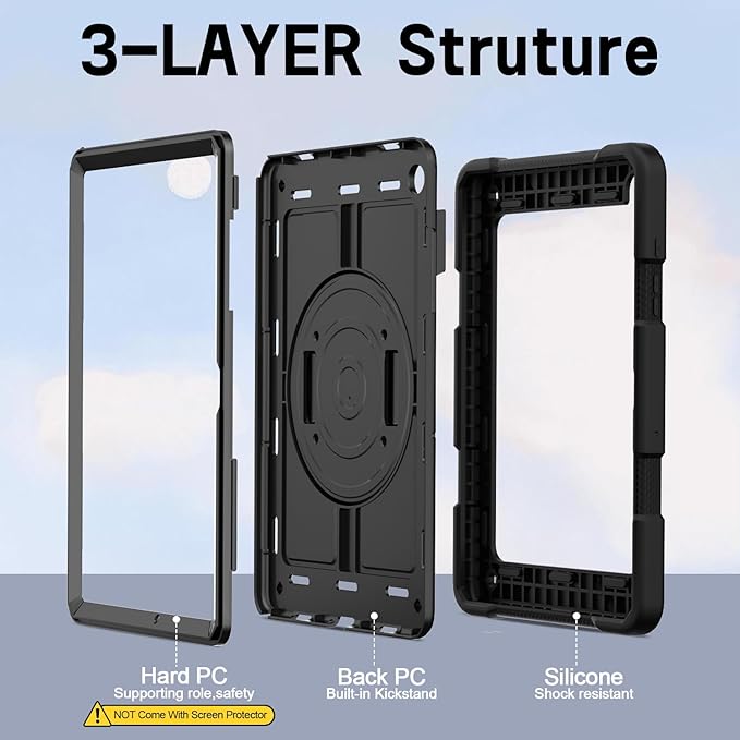 AVAWO Case for Samsung Galaxy A9+ Plus 11 inch 2023 with 360° Swivel Handle Strap Cover with Lanyard Black