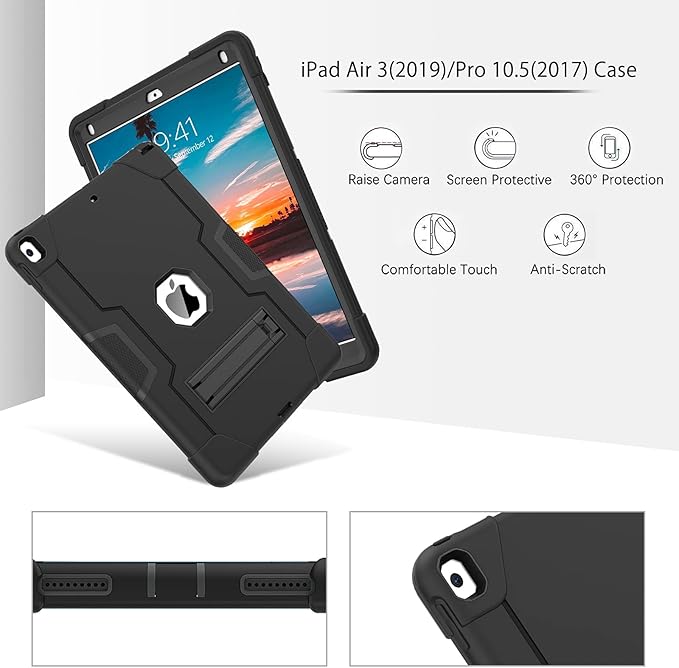 BENTOBEN for iPad Air 3 2019 Case iPad Pro 10.5 2017 Case 3 Layers Heavy Duty Rugged Shockproof Kickstand Sturdy Protective Tablet Cover for iPad Air 3rd Generation/iPad Pro 10.5 2017 Black