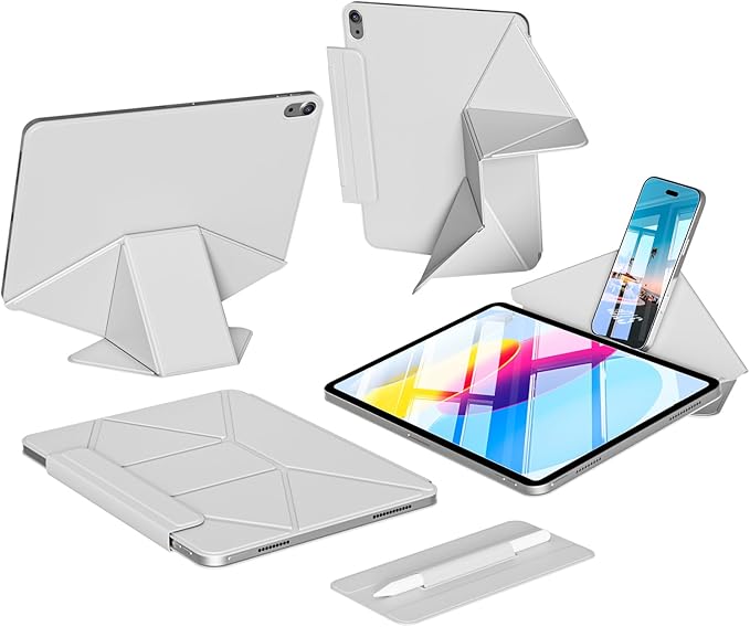 kenke Magnetic Case for iPad 11 Inch A16 2025/10th Generation 10.9 Inch 2022 with Detachable Clasp Slim Strong Magnetic Multi-fold Stand Cover with Pencil Holder Auto Wake/Sleep Light Gray