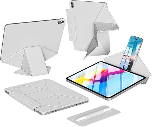 kenke Magnetic Case for iPad 11 Inch A16 2025/10th Generation 10.9 Inch 2022 with Detachable Clasp Slim Strong Magnetic Multi-fold Stand Cover with Pencil Holder Auto Wake/Sleep Light Gray