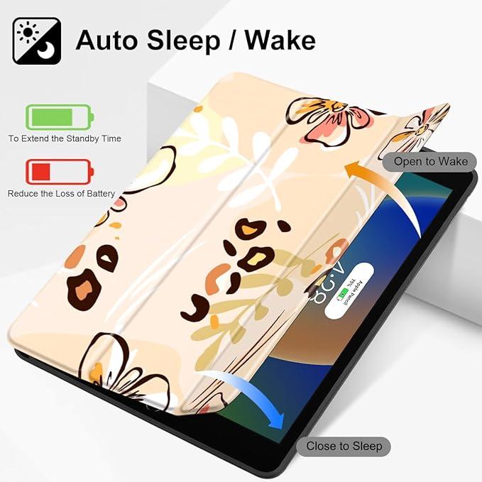 Mektron Designed Printed iPad 10.2 Case 9th Gen (2021)/ 8th Gen (2020)/ 7th Gen (2019) with Pencil Holder Slim Protective Case with Soft TPU Back for iPad 10.2 Inch Abstract Floral C347