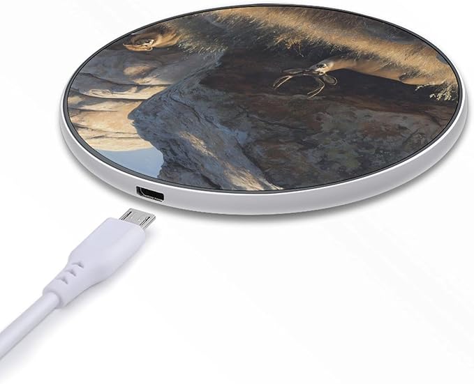 Lions Hunting Deers Behind Boulders Phone Charger Magnetic Charging Pad Anti-Slip with USB Cable