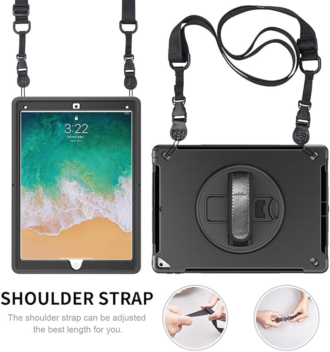 Case for iPad Pro 12.9 2nd Generation 2017 &amp 2015 1st GenerationHandheld Protective Cover Thick and Durable TPU Protective Shell with Screen Protector - Stand - Strap - Black