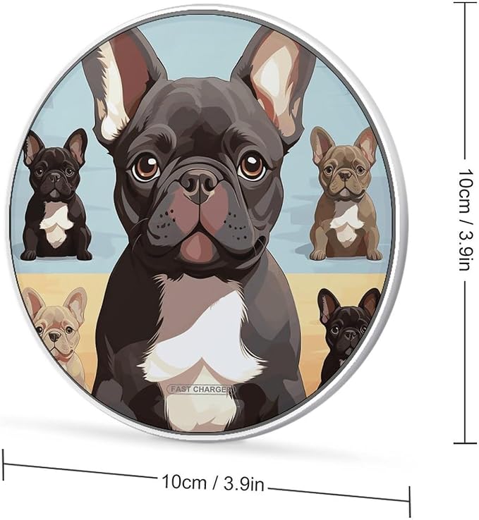 French Bulldog Dog Cute Wireless Charger Fast Wireless Charging Pad with USB Cable 10W Anti-Slip Magnetic Wireless Charger Portable Slim Charger Puck Travel Charging Station