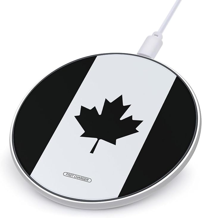 Black and White Canada Canadian Flag Phone Charger Magnetic Charging Pad Anti-Slip with USB Cable