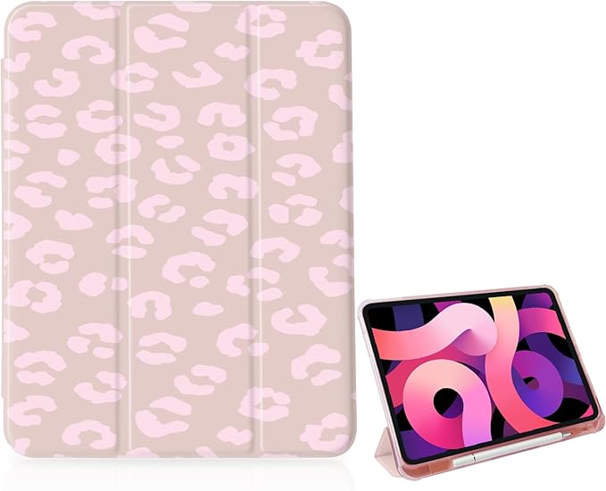 Pink Leopard Print Case for iPad Air 5/Air 4 10.9 Inch (2022/2020) Gen[Pencil Holder+Auto Sleep/Wake]Slim Trifold Stand Protective Cover with Soft TPU BackPink