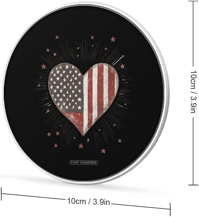 US Flag Heart Wireless Charger Anti-Slip Wireless Charging Pad Slim Charger Mat for Men Women
