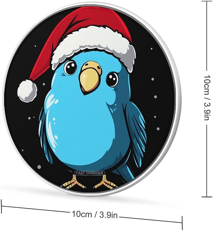 Christmas Blue Budgie Bird Phone Charger Magnetic Charging Pad Anti-Slip with USB Cable