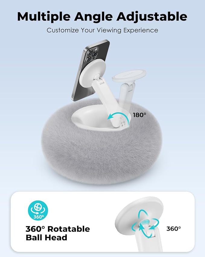 Viozon Phone Holder for Bed Magnetic Pillow Stand Compatible with 4-7 Phone/Kindle with Small Storage Removable Suction Base for Stability Idea for Kindle Reading and Video Watching On BedGrey