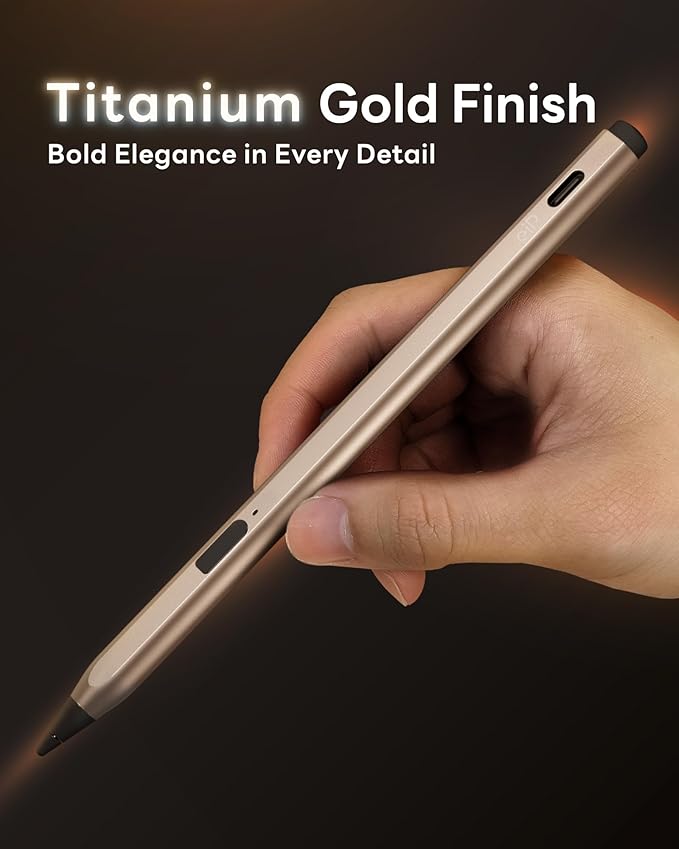 eiP USI 2.0 Pro Stylus Pen for Fire Max 11 2023 Google Pixel Tablet 11 Inch Specific Chromebooks – Titanium Gold Finish 4096 Pressure Levels Fast Charging Power Switch