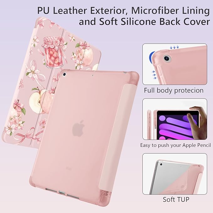 Cute Kawaii Bow Flower Jam for iPad Pro 13 Inch Case (M5/M4) 2025/2024 with Pencil Holder Auto Sleep/Wake Pink Leather Soft TPU Back Cover