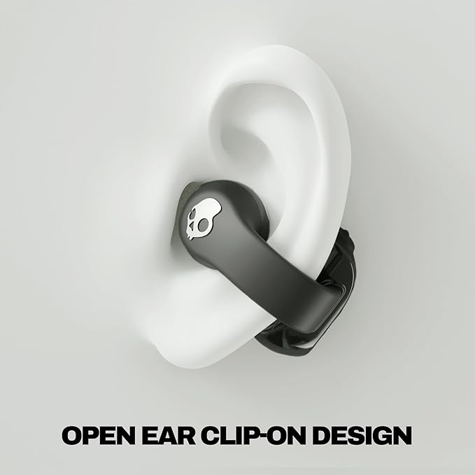 Skullcandy Push 720 Open Wireless Open Ear Bluetooth Earbuds Headphones Waterproof Clip-On Lightweight Design 30 Hours Battery Wireless Charging Pouch Microphone for iPhone Android - True Black