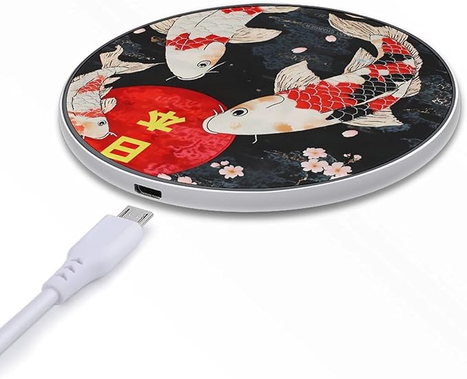 Japanese Fishes Japan Red Sun Phone Charger Magnetic Charging Pad Anti-Slip with USB Cable