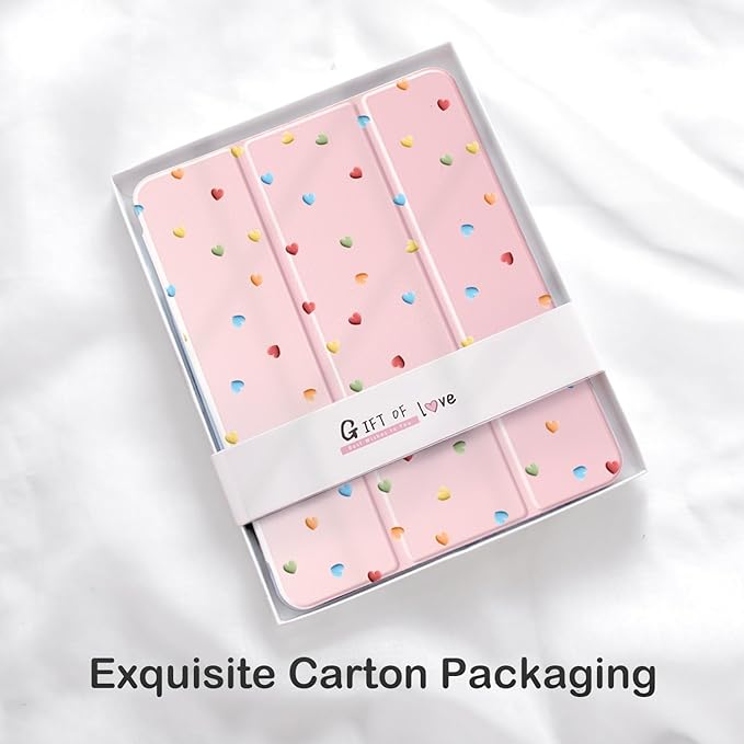 Cute Kawaii Love Heart for iPad 7th/8th/9th Generation Case 10.2 Inch 2019/2020/2021 with Pencil Holder Auto Sleep/Wake Pink Leather Acrylic Back Cover