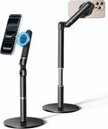 Angle Height Adjustable Magnetic Phone Stand for Desk [10-25] - Retractable Cell Phone Holder for Video Recording Cooking Excising Working -Aluminum iPhone 17 16 15 14 Pro Max Air Stand