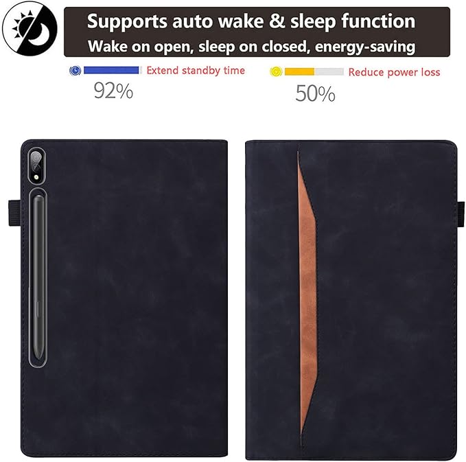 12.4 Inch Case for Samsung Galaxy Tab S8 Plus/S8+ 2022/S7 FE 2021/Tab S7 Plus/S7+ 2020 (SM-X800/T730/T970) with S Pen Holder Pocket &amp [Auto Wake/Sleep] Folding Stand PU Leather Cover Black
