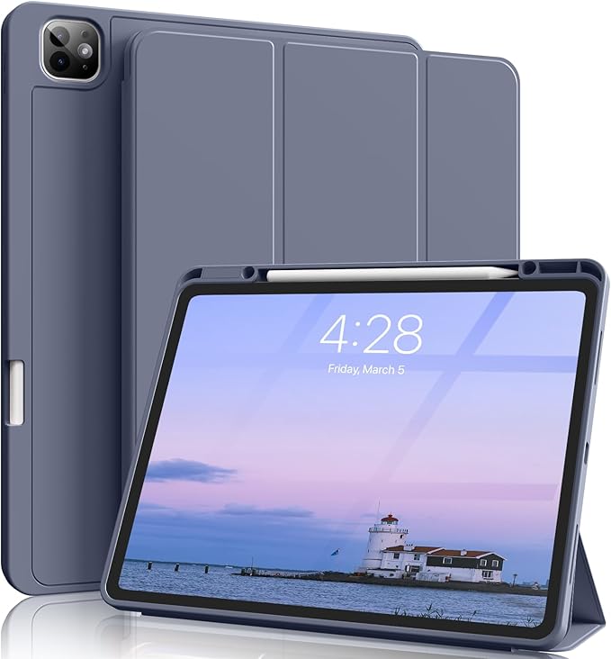 for iPad Pro 13 inch Case (M5/M4) 2025/2024 Slim Protective Cover with Pencil Holder Soft TPU Back Cover Trifold Stand Auto Wake/Sleep A2925 A2926 A3007 A3362 A3359 (Purple)