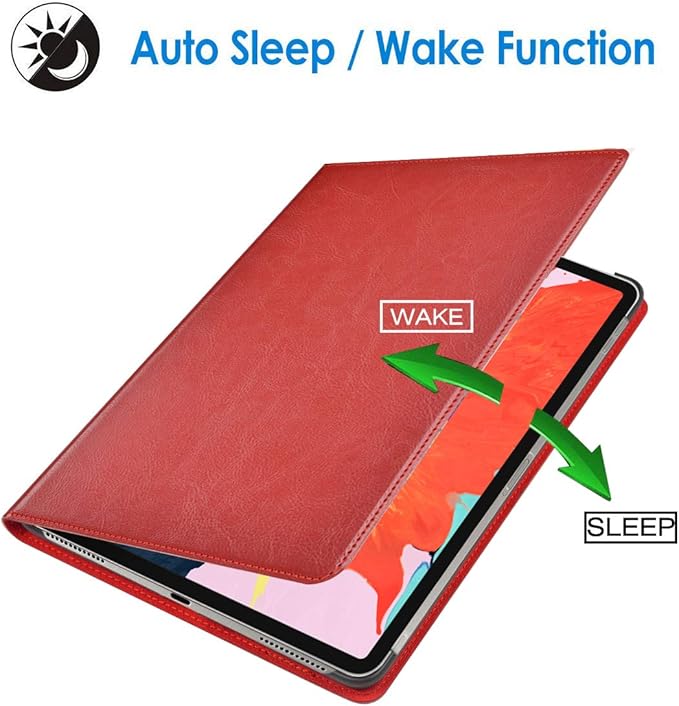 for Ipad Case 10.2-inch 9th/8th/7th Gen 2021/2020/2019 Genuine Leather Cover Protective ShellAuto Wake/Sleep.Red