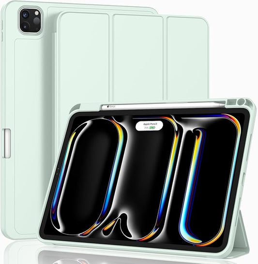 ZryXal iPad Pro 11 Inch Case (M5) 2025/ (M4) 2024 (Model: A2836/A2837/A3006) Trifold Stand Smart Cover with Pencil Holder and Soft TPU Back Auto Wake/Sleep (Pale Green)