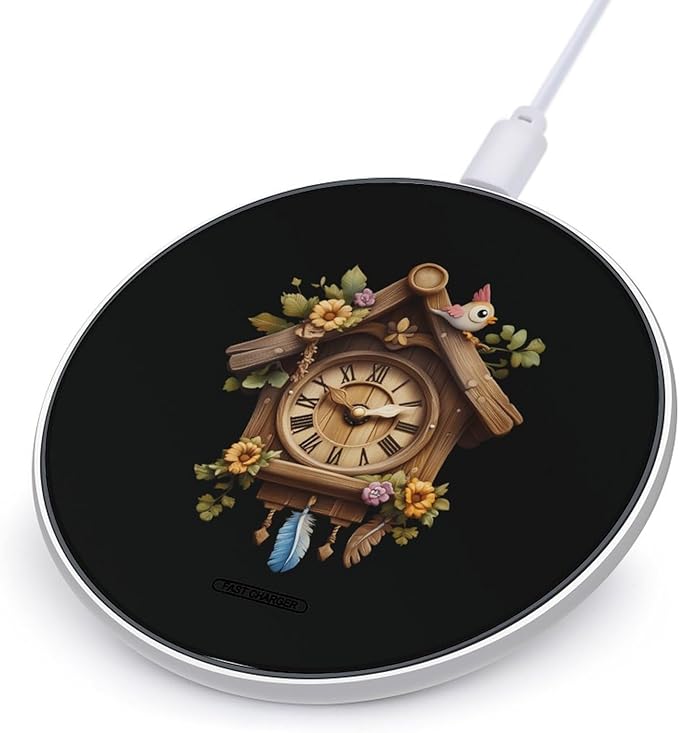 Cuckoo Clock Wood Craft Wireless Charger Anti-Slip Wireless Charging Pad Slim Charger Mat for Men Women
