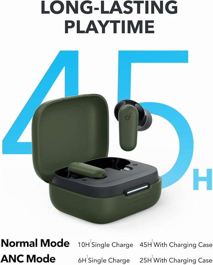 Soundcore P30i by Anker Noise Cancelling Earbuds Strong and Smart Noise Cancelling Powerful Bass 45H Playtime 2-in-1 Case and Phone Stand IP54 Wireless Earbuds Bluetooth 5.4 (Green)