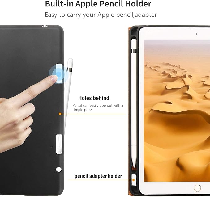 Gexmil Case for iPad mini 7.9 Inch5th/4th Generation(2019/2015) Genuine Leather Cover with Pencil HolderCowhide Folio Cover Auto Sleep/WakeAnti-FingerprintSand Dark Brown